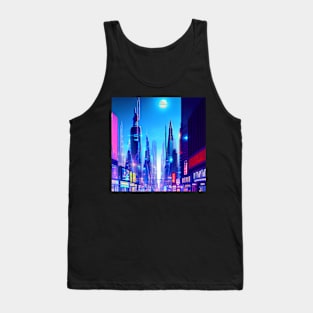 Ai Generated Art Scenery - Futuristic City Skyline With Shops And Neon Lighting Tank Top